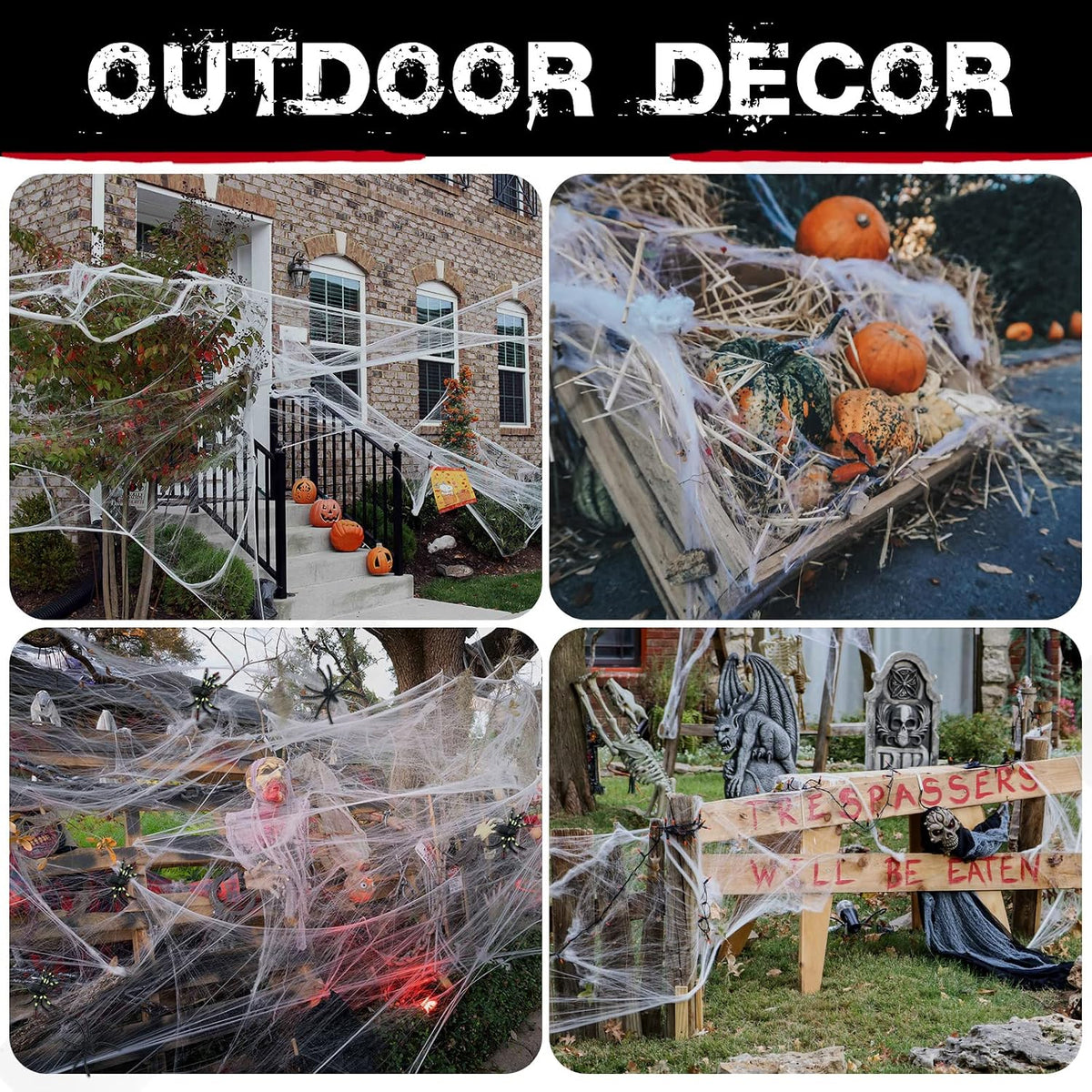 ZPISF 1000 sq ft White Stretch Spider Webs with 30 Fake Spiders 5