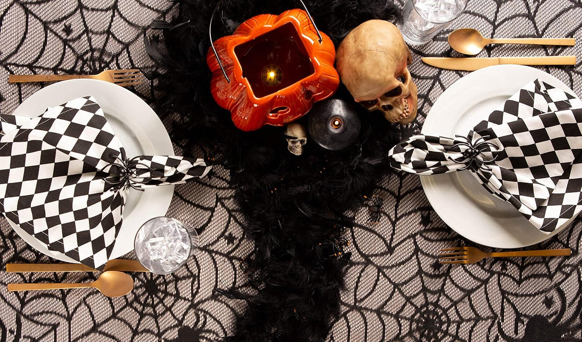 DII Black Spider Web Lace Tablecloth 54 x 72 in, Gothic Halloween 7