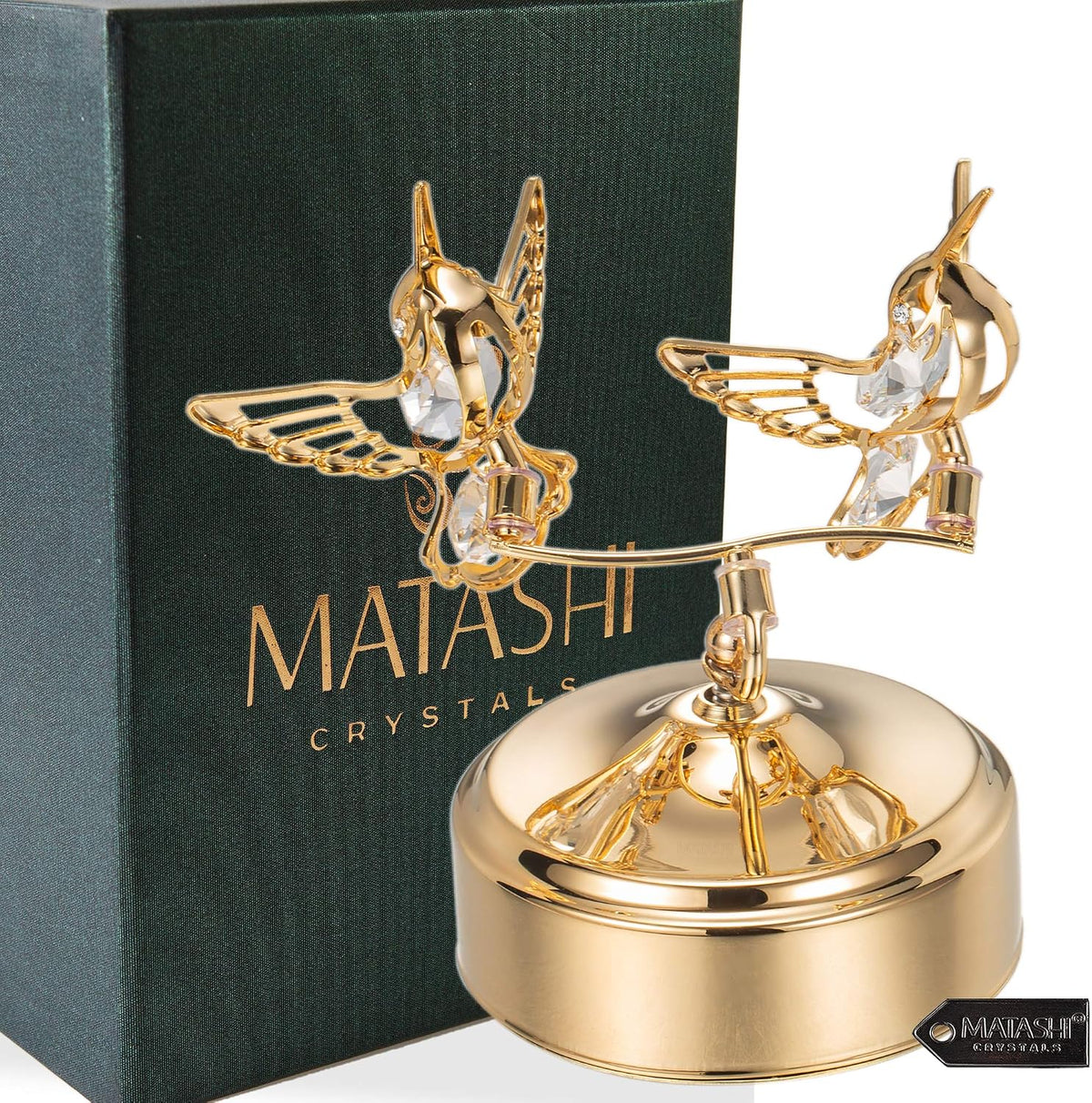 Matashi 24K Gold-Plated Crystal Music Box with Two Hummingbirds 2