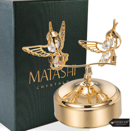 Matashi 24K Gold-Plated Crystal Music Box with Two Hummingbirds 2