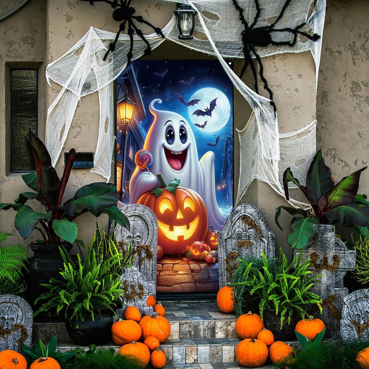 Rvsticty Ghost Pumpkin Halloween Door Cover, 71 x 35 in Backdrop 2