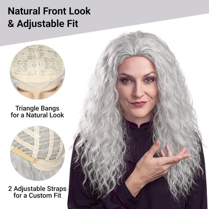 M MISS U HAIR Witch Wig: Long Grey Curly Old Lady Costume Wig 7