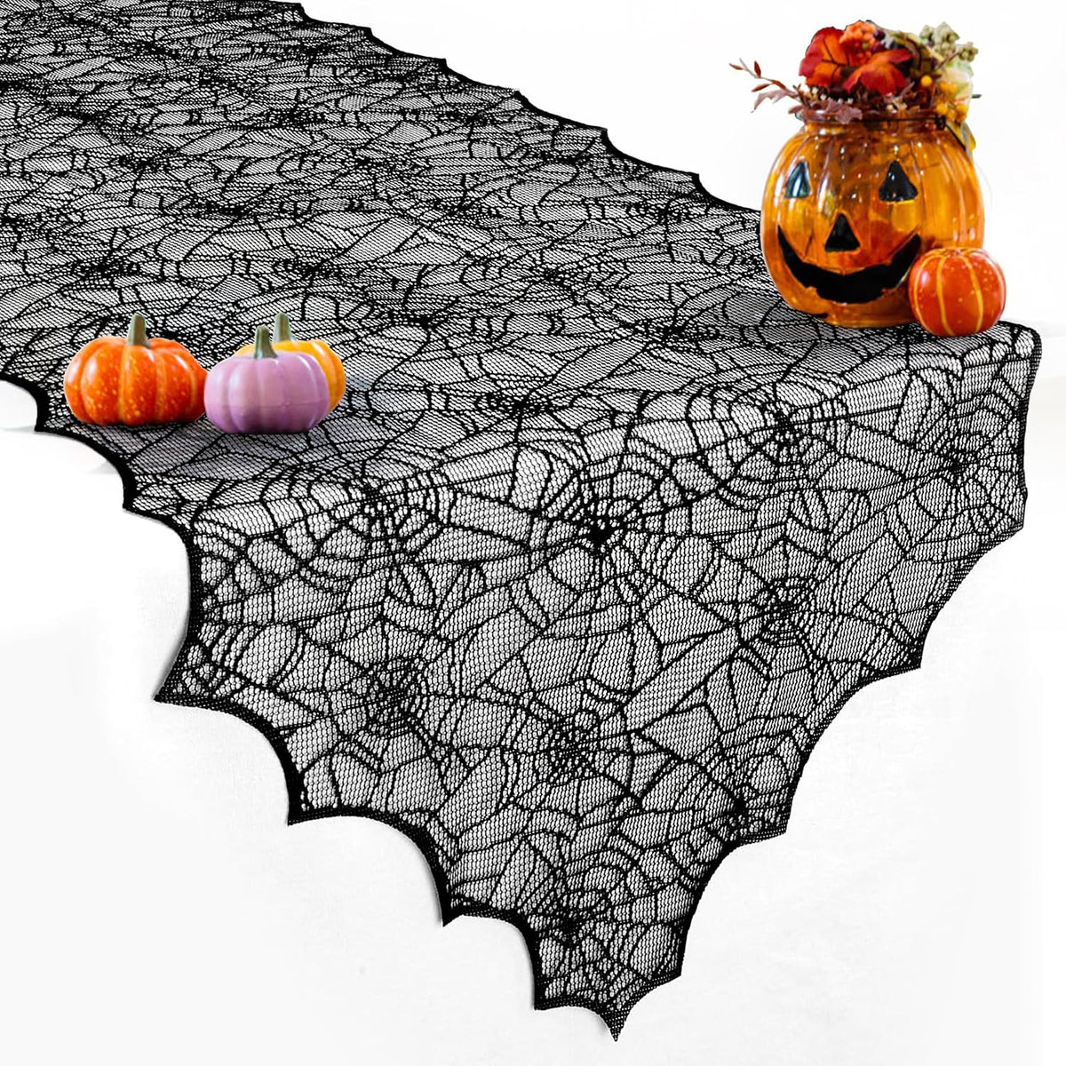 sogiv Black Lace Spider Web Halloween Table Runner, 18 x 72 in 8
