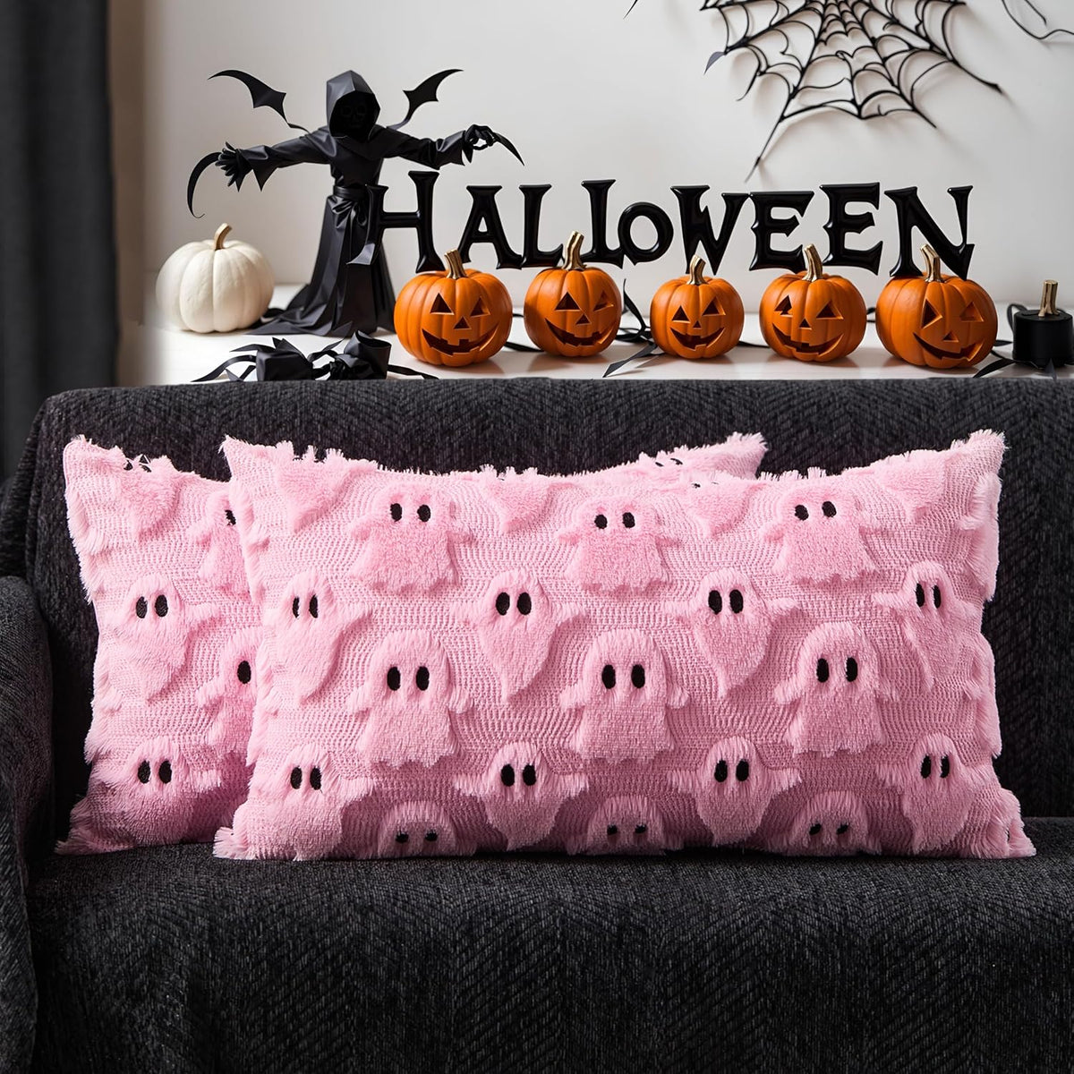 DFXSZ Halloween Ghost Pillow Covers 18x18 in, Set of 2, White 7