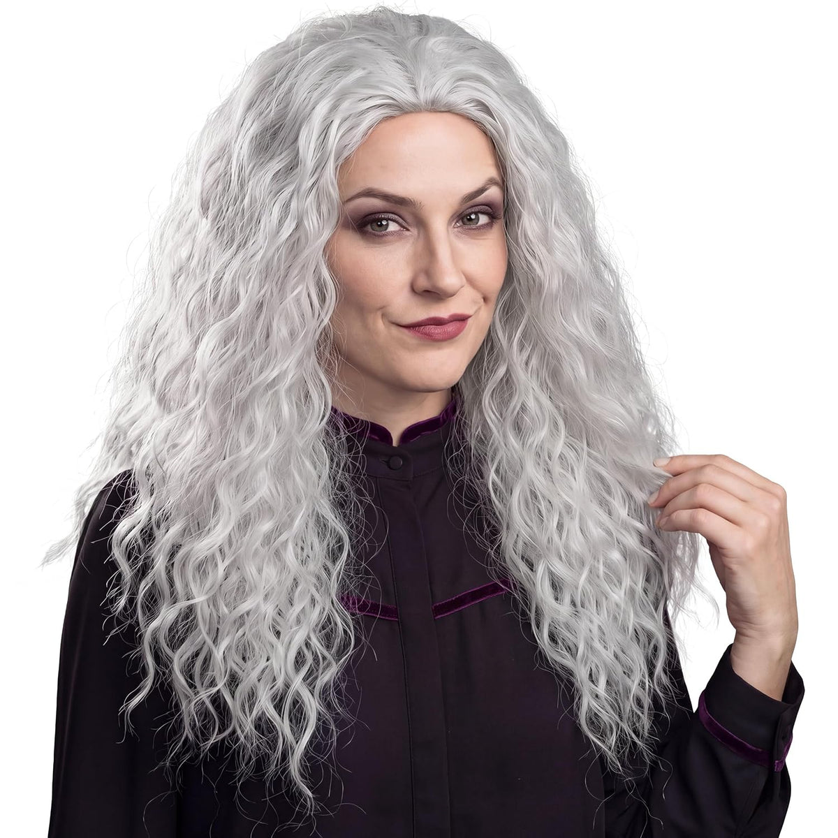 M MISS U HAIR Witch Wig: Long Grey Curly Old Lady Costume Wig 1