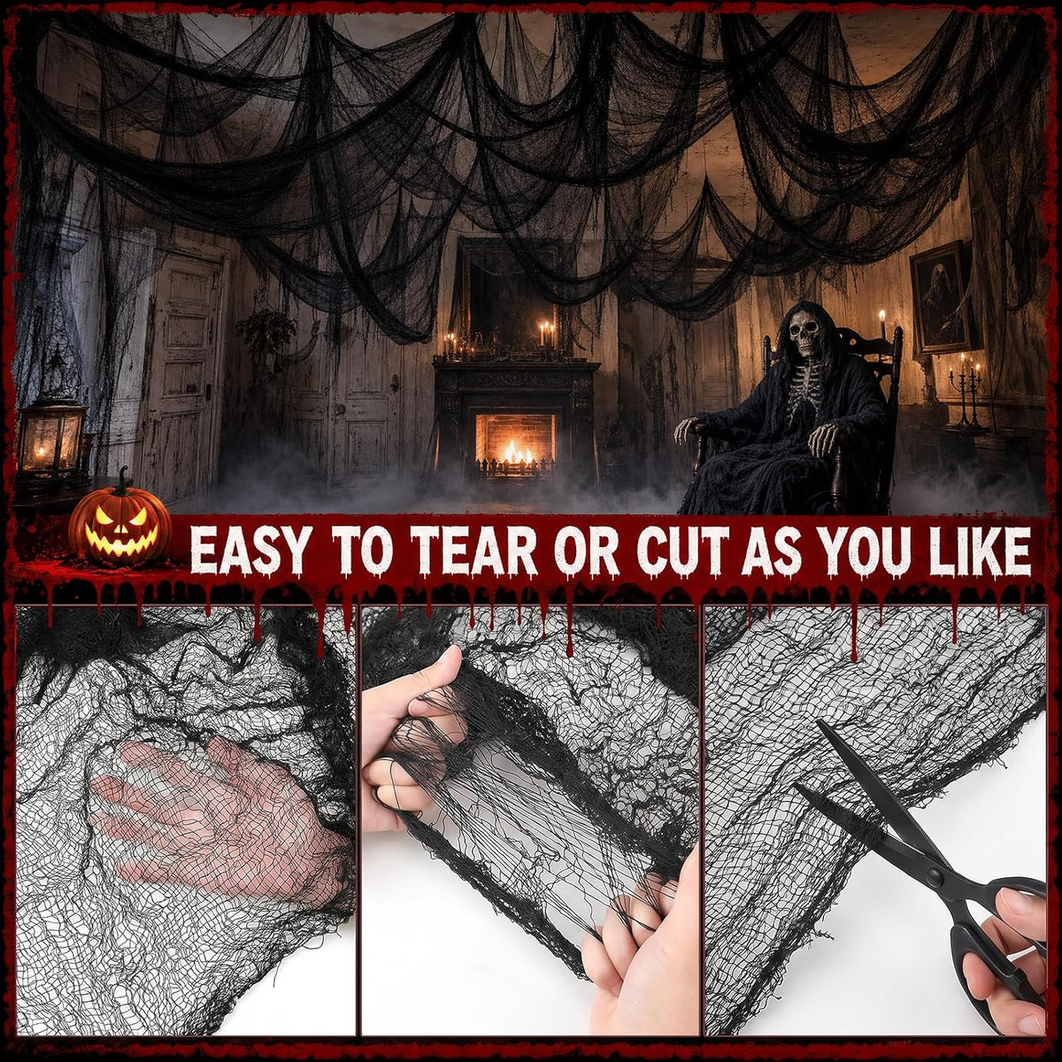 Cyantor 5-Piece Black Creepy Cloth 30 x 72 in, Halloween Decor 3