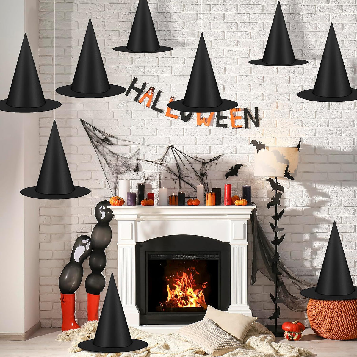 Helimoto 12-Piece Black Hanging Witch Hats with 328 ft Nylon Cord 7