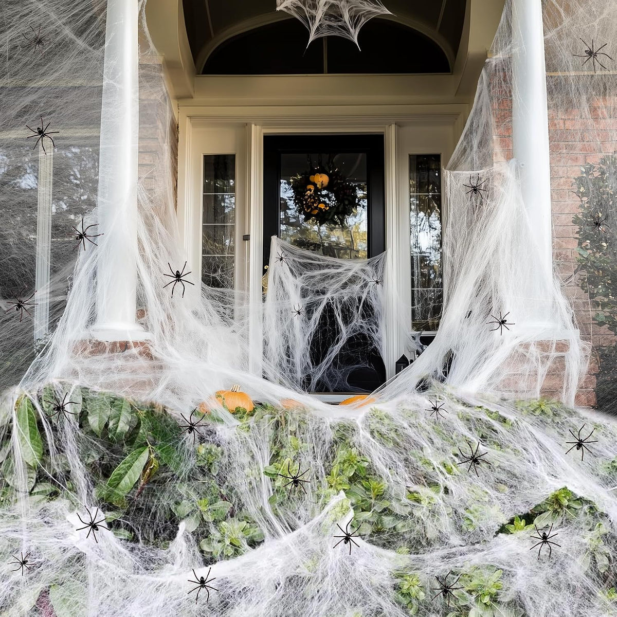 ZPISF 1000 sq ft White Stretch Spider Webs with 30 Fake Spiders 2