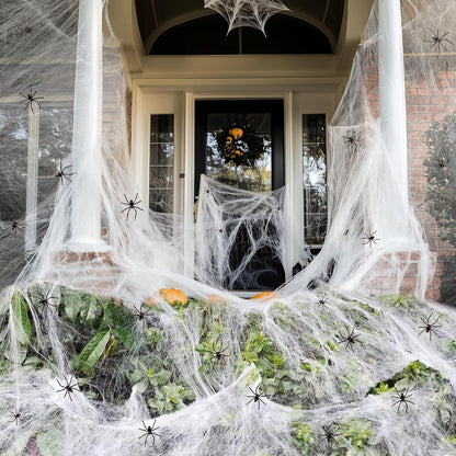 ZPISF 1000 sq ft White Stretch Spider Webs with 30 Fake Spiders 2