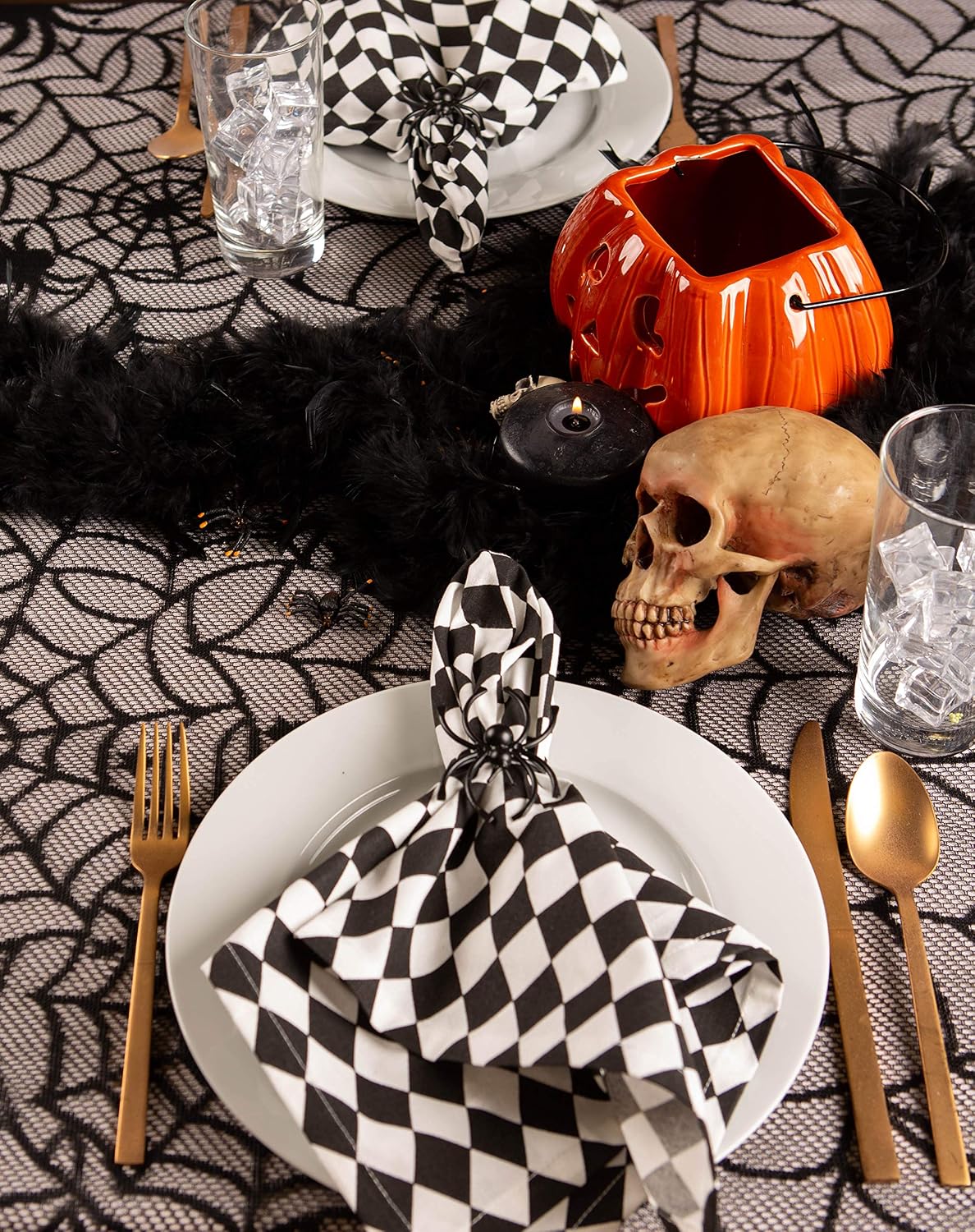 DII Black Spider Web Lace Tablecloth 54 x 72 in, Gothic Halloween 6