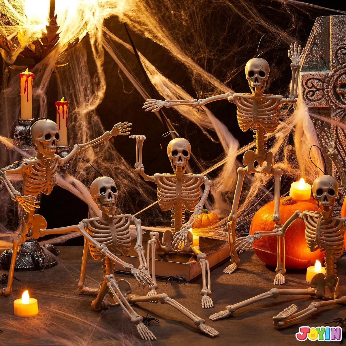 JOYIN 5 Posable Hanging Skeletons, 16 Inch Halloween Decor 2