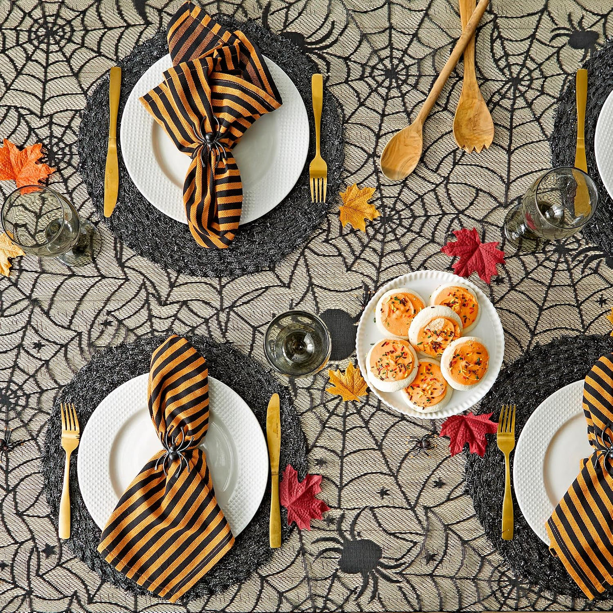 DII Black Spider Web Lace Tablecloth 54 x 72 in, Gothic Halloween 4
